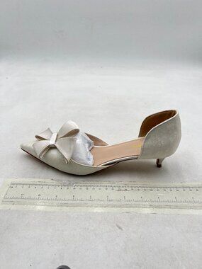XYD White D'Orsay Kitten Heel Bridal Bowknot Pumps Elegant Pointed Toe Shoes
